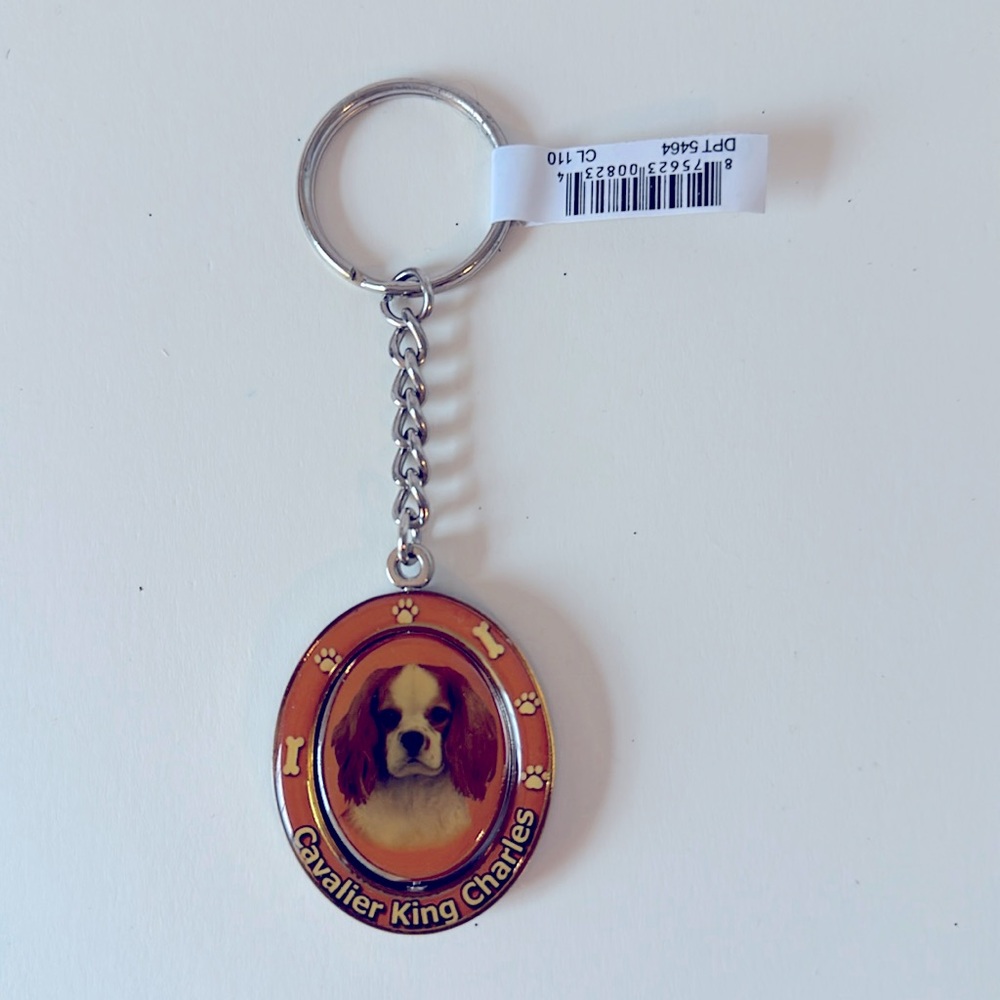 NWT Cavalier King Charles Dog Breed 2 Sided Spinner Oval Metal Keychain Fidget